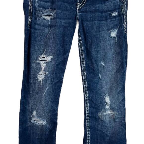 Silver Jeans Tuesday Boot Cut Raw Hem Low Rise Dark Wash Women’s Size 27x33 - Picture 7 of 9